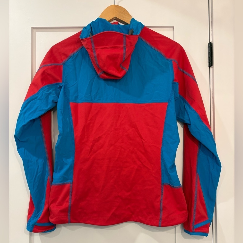 Salomon Windstopper Jacket Women Small Mont Baron Hoodie Red Blue Softshell - Picture 2 of 11